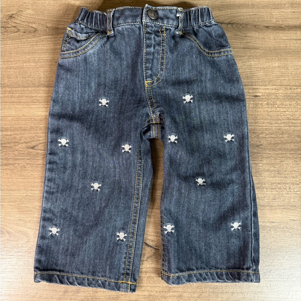 Baby 8 Toddler/Baby Stretch Waste Skull & Cross Bones Denim Jeans 12-18 Months